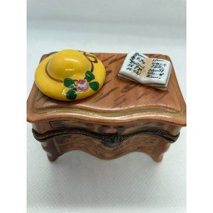 Sweet Dresser w/Sunhat and Book Peint Main Limoges France Valentine Trinket Box
